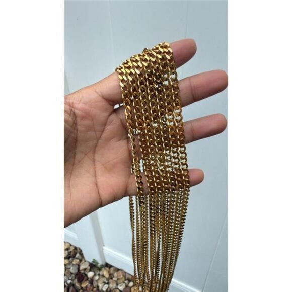 12mm Stainless Steel Gold Plated Mens Cuban Curb Necklace Chain 24 inches - Picture 3 of 4